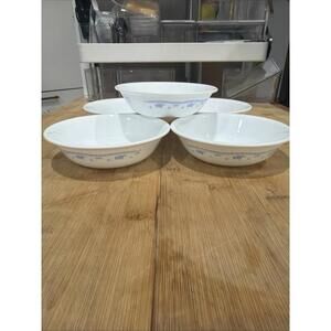 Set of 5 Vintage Corelle by Corning Morning Blue Bowls 5.5" Cereal bowl flower *
